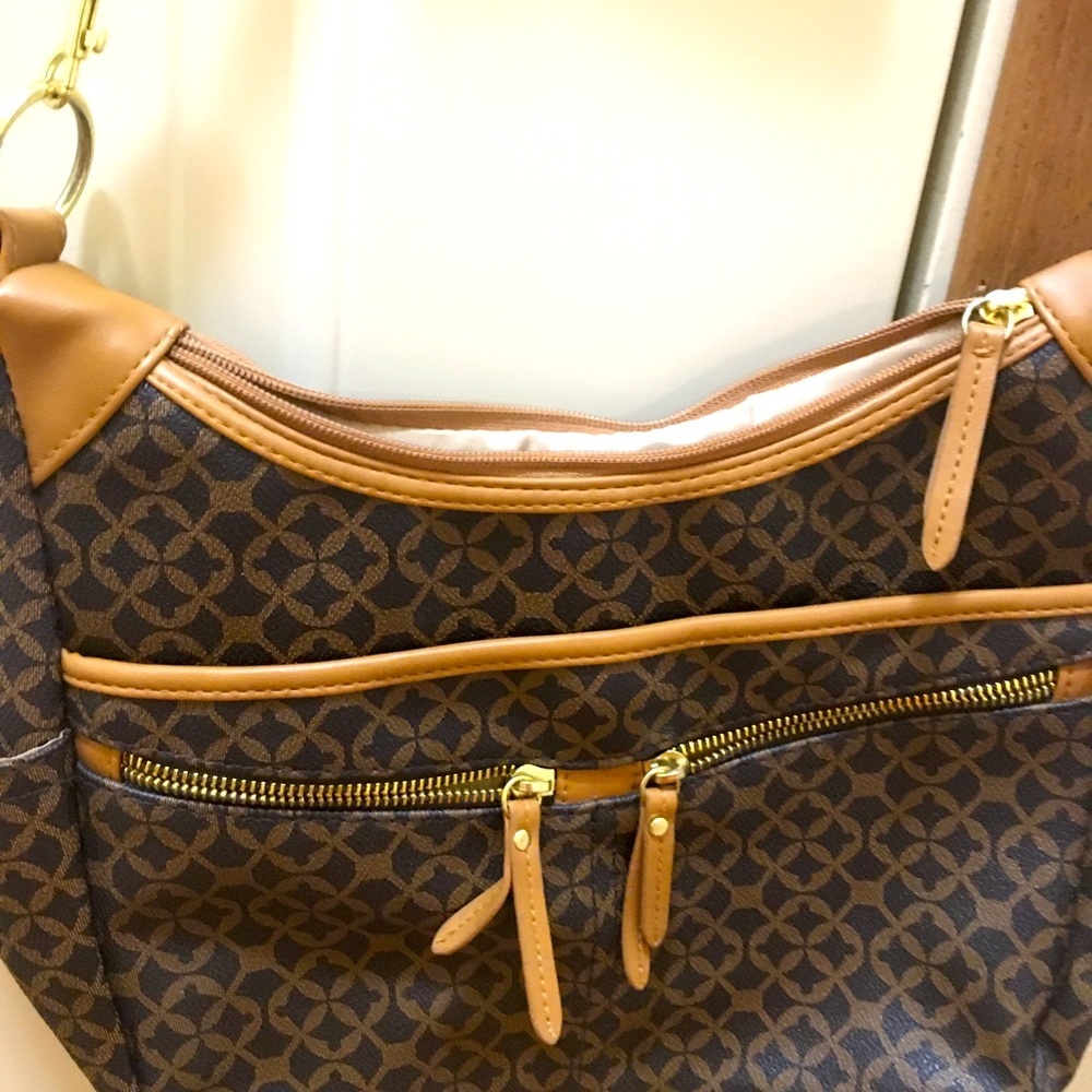 Women Crossbody Bag Brown Pattern Zip Pocket - One Size